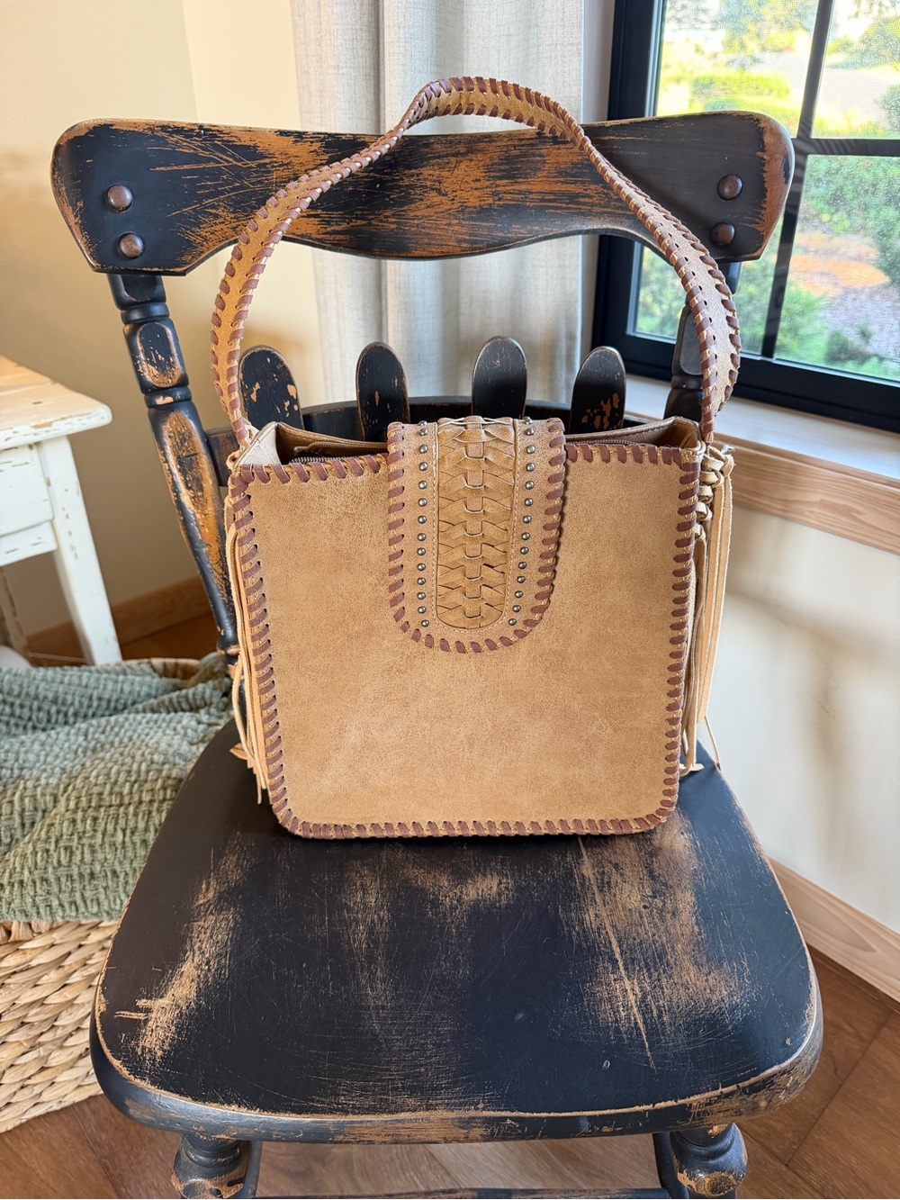 Montana West Tan Suede fringe conceal carry purse